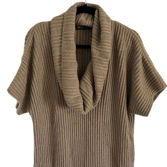 LORO PIANA 100% Cashmere Ribbed Cowl Neck Short Sleeve Sweater - Picture 4 of 12